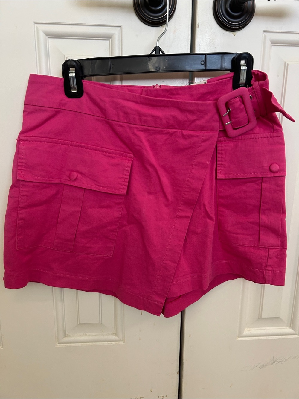 Women's Cargo Skort with Buckle Waist in Hot Pink